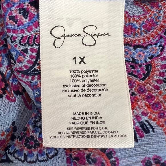 Jessica Simpson Kimono 1X Ultramarine Pink Paisley Sheer 3/4 Sleeve Open Front - Picture 6 of 9